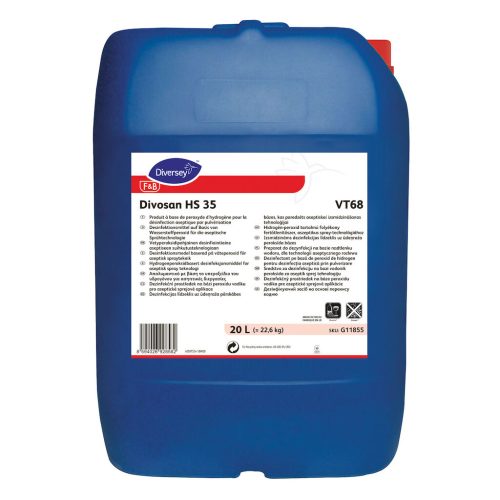 Divosan HS 35 VT68 hidrogén-peroxid tartalmú folyékony fertőtlenítőszer, aszeptikus spray-technológiához, 20 liter